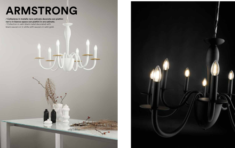 Sospensione 6 luci in metallo nero o bianco-oro 6XE14 non incl. ARMSTRONG Sospensione 6 luci in metallo nero o bianco-oro 6XE14 non incl. ARMSTRONG